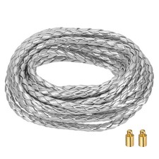 Braided Leather Cords, 3.3 Yard Strap with Cord Lock, 4mm Dia, Silver