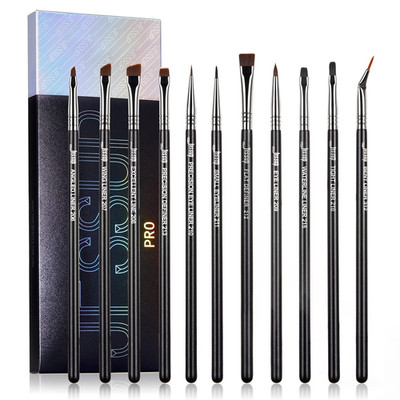 Eyeliner Brush Set, Professional Eye Liner Makeup Brushes 11Pcs, Angled Flat Def