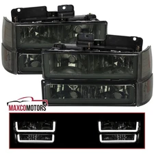 Smoke Headlights+Corner+Bumper Lamp Fits 94-98 GMC C/K C10 Sierra Yukon LED Tube