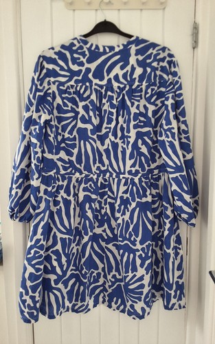 Linen Cotton Dress Sz L H&M Womens Blue & White Summer Breathable - Picture 7 of 9
