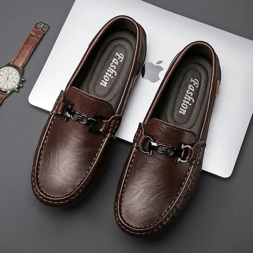 Man's Casual Shoe Square Toe Flat Leather Shoes Moccasin Loafers Walking Shoes - Picture 5 of 31