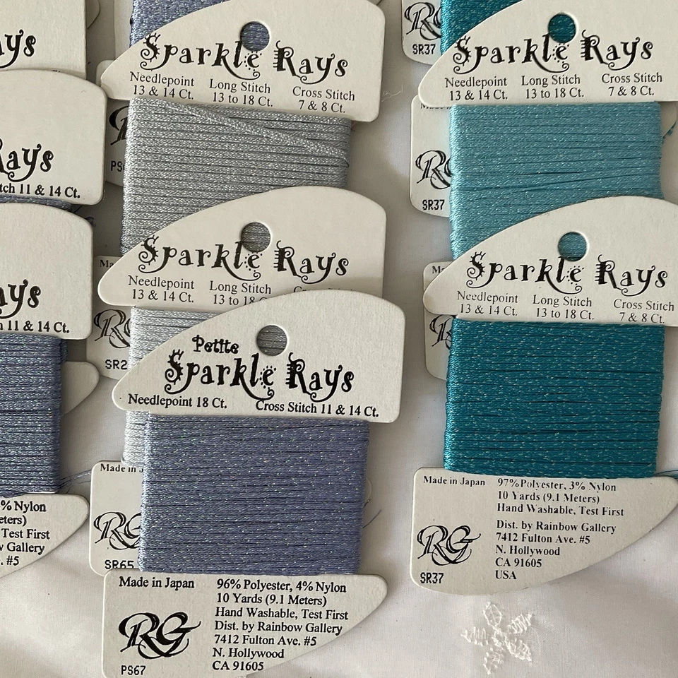 Rainbow Gallery Needlepoint Embroidery Threads Lot of 14 Sparkle Rays Blues New - Image 4 of 4