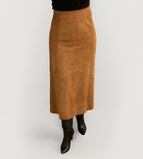 Gerry Weber Maxi Rock Echt Leder braun beige lang 100% Ziegenleder,weiches Leder