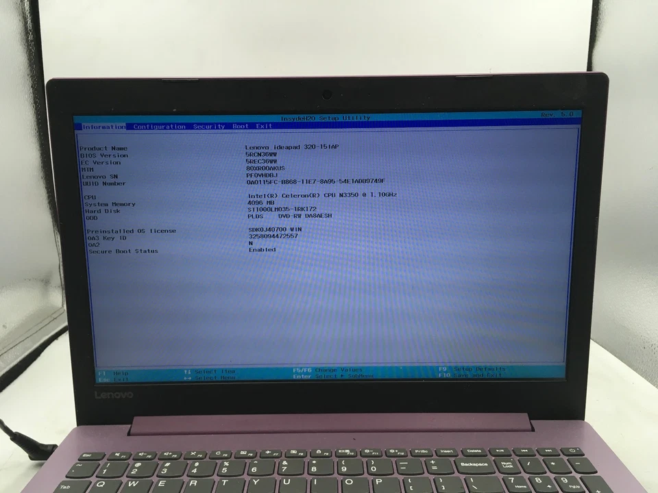 LENOVO IDEAPAD 320 15IAP - BOOTS TO BIOS -INTEL CELERON N3350-4GB RAM/ITB HDD-BB - Image 2 of 4