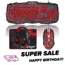 Gaming Keyboard Mouse Headset Combo, USB Wired, 114-Key Backlit LED Keyboard