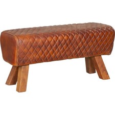 Sitzbank Flur Ankleide 91,5 cm lang niedrig Turnbock Design Leder Mangoholz Bank