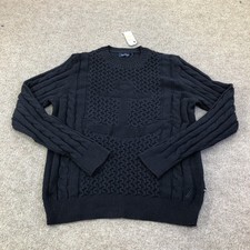Nautica Sweater Mens Medium Navy Cable Knit Anchor Crewneck Pullover New Tags
