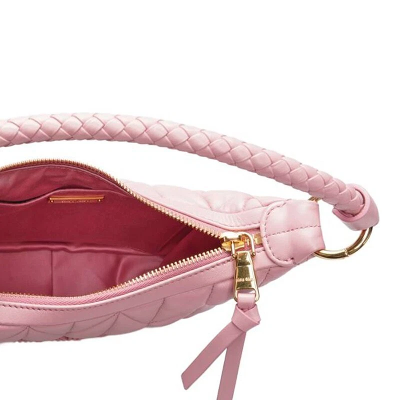 Borsa donna Miu Miu in pelle di agnello rosa trapuntata Matelasse Trapunta Hobo