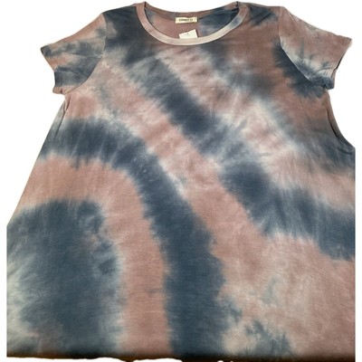 NWT Ginger G Womens Blue Gray Tie-Dye Crepe Tunic, Short Sleeves Top L F77