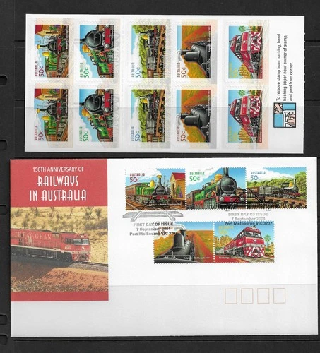 Australia 2004 Railways & Trains Booklet Pane of 10 unfolded MNH & FDC
