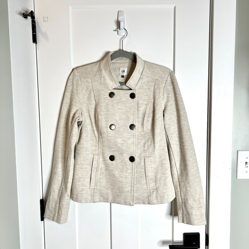 CAbi Style #3028 Charlie Moto Double-Breasted Oatmeal Mock Neck Jacket Sz Small - Picture 2 of 5