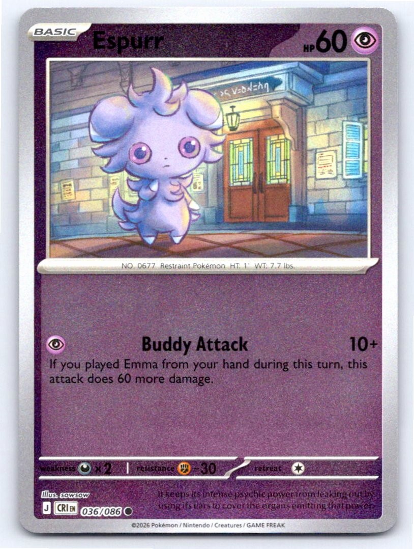 2026 POKEMON ESPURR CHAOS RISING 036/086 REVERSE HOLO COMMON NM A47553 FREE S&H