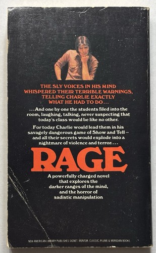 Rage Richard Bachman Stephen King 1977 Erstdruck Taschenbuch Einband fehlt