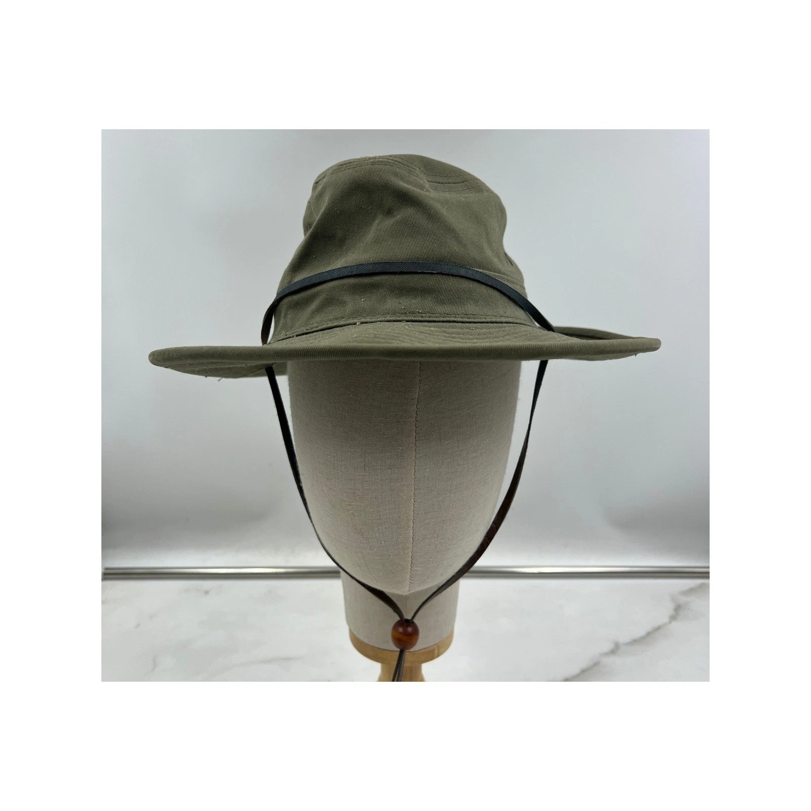 J Hats Olive Green Canvas Safari Fedora Wide Brim Sun Hat Chin Strap Adjustable