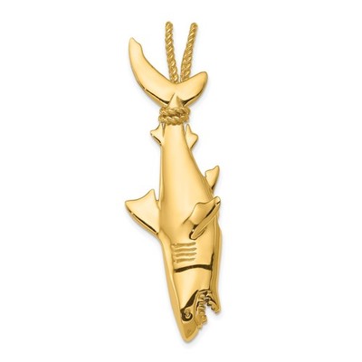 14k Gelbgold Hai Anhänger Herren Maritim Meerestier Charm 56mm
