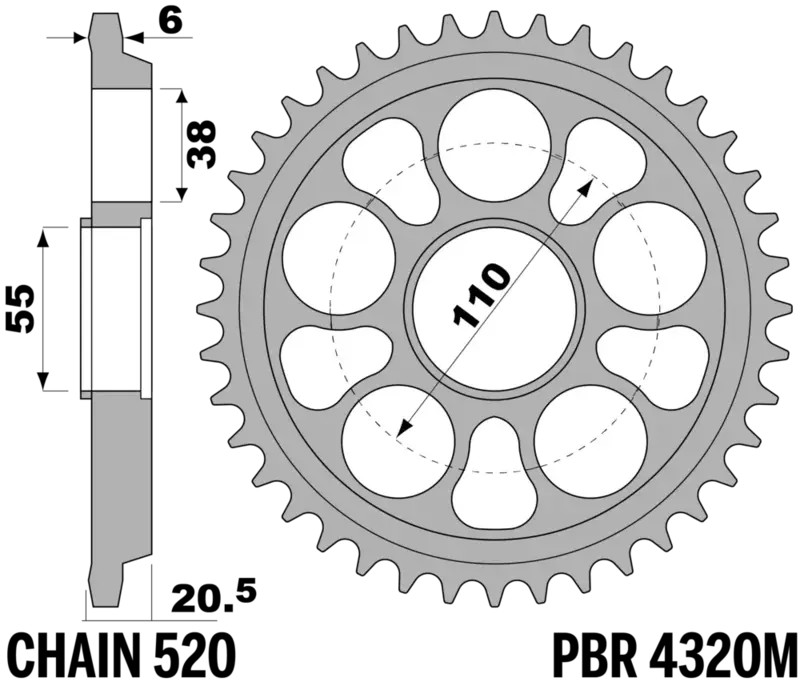 Couronne PBR C45 acier trempé 520 haute résistance contre l'usure