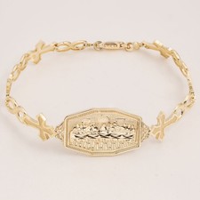 Pulsera SÓLIDA 10K Última Cena Cruz Infinito Eslabón Oro Amarillo 7.5"