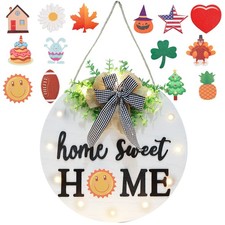 Interchangeable Welcome Sign for Front Door w/ 14 Icons - Farmhouse Decor