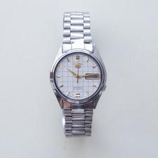 Vintage Seiko 5 Automatic 7019-6081 White Grid/Waffle Dial 21J Men's Watch Japan