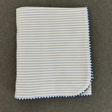 Lambs and Ivy Baby Blanket Blue White Stripes Cotton Double Layer Embroidered