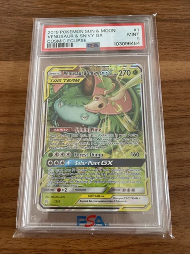 Venusaur & Snivy GX 1/236 - Cosmic Eclipse PSA 9