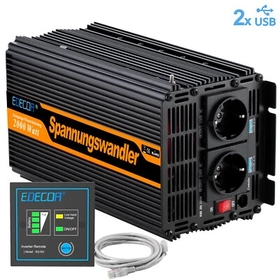 EDECOA Convertisseur 12V 220V 2000W onduleur Télécommande 5V 2.1A USB - Photo 1/4