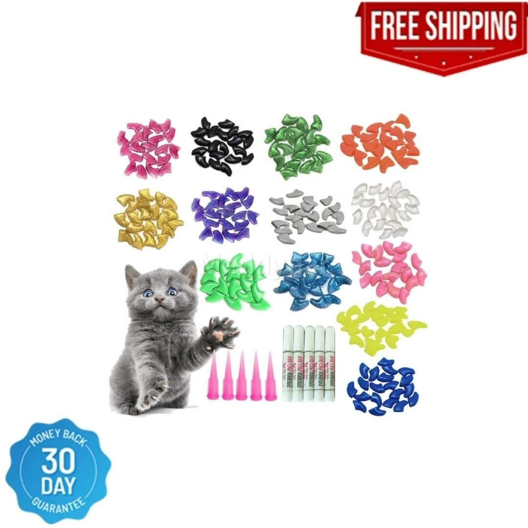 New fashion glitter colorful 4 size soft cat nail caps 120pcs/ lot with  free glue cat claw covers - AliExpress