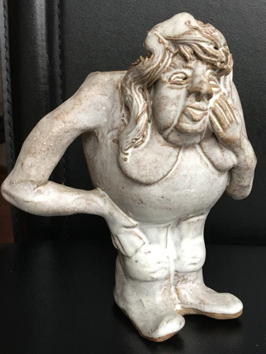 Vintage Art Pottery Clay Ceramic Stoneware 3D Nude Woman Mug Cup, Signed