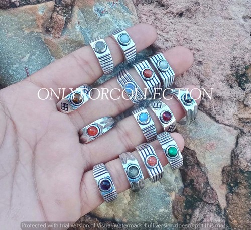 Winter Sunstone & Mix Gemstone 925 Sterling Silver Plated Casting Rings Lot 10pc - Picture 5 of 8