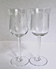 Vintage Toscany Hand Blown Clear Etched Glass Wine Goblet 7.8" Height, Set of 2