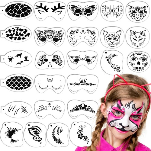 25 Pieces Face Painting Stencils, Reusable Face Paint Templates Tattoo Stencils - Picture 3 of 8