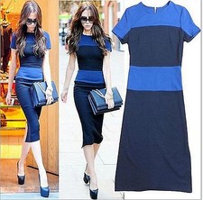 Ladies Women Party clubwear Blue Short Sleeves Office Tunic dress