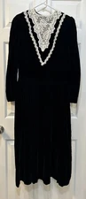 Vintage Scott McClintock Black Velvet Dress Witchy Lace Collar Plantation Sz 12