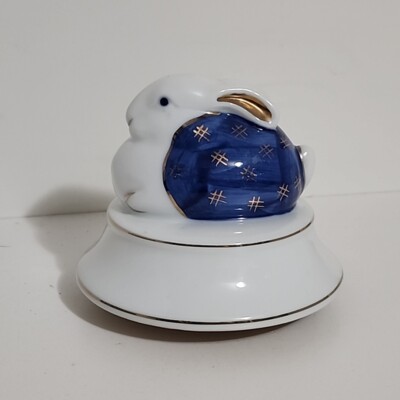 Otagiri Porcelain Bunny Rabbit Spinning Music Box Plays Edelweiss Euc