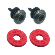 2x BK Guitar Strap Lock Button Mushroom Head + Red Strap Block-Electric Acoustic