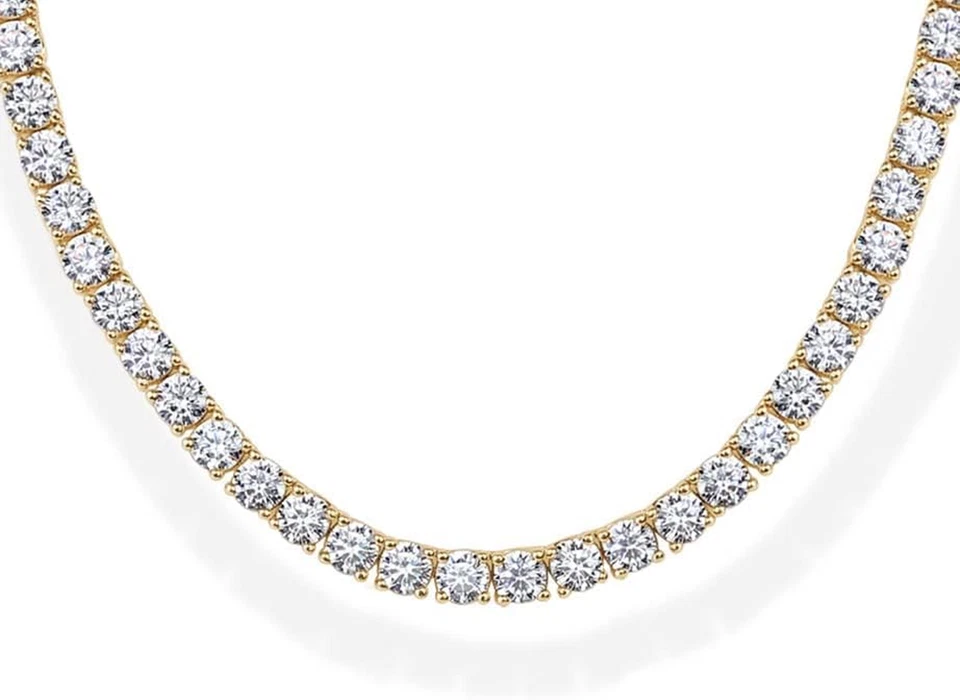 Collar de tenis PAVOI chapado en oro de 14K de diamantes simulados de 3 mm para mujer | Tenis C Foto 2 de 4