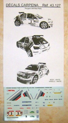 Décalcomanies 1/18 Peugeot 306 Maxi Henny Rallye Lyon-Charbonnières 1999 - Réf 1182 - Neuf