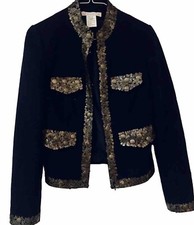 Paul &joe Sister Navy Blue Wool Mix Dress Jacket Gold Sequin Detail 38 10 S