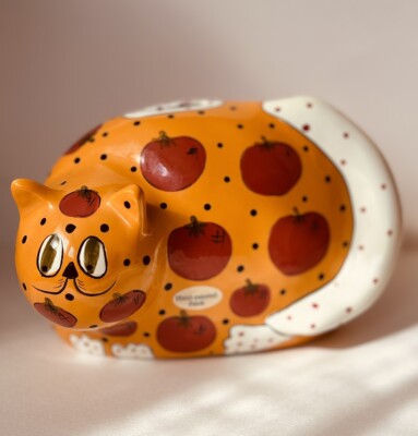 VTG GANZ  Tom Cat  Money Bank Handpainted Ceramic Orange Cat Figurine 5x7