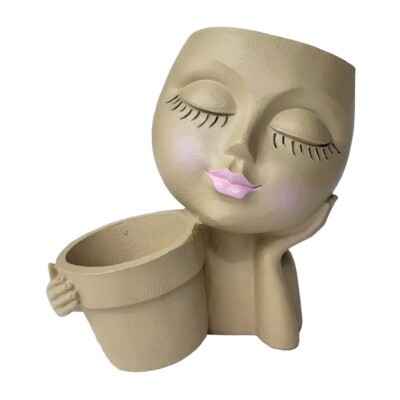 Xiamen Indoor/Outdoor Creative Resin Womens Face Double Pot Planters Flowerpot
