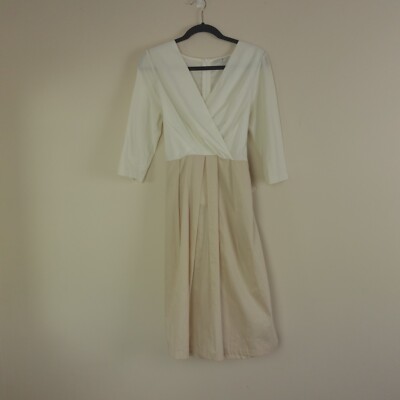 Whyci Milano Dress Womens 42 IT 6 US White Beige Surplice Neckline Italy