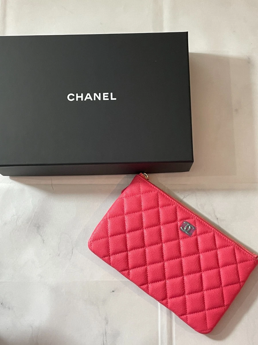 CHANEL PINK CAVIAR LEATHER O CASE SMALL CLUTCH