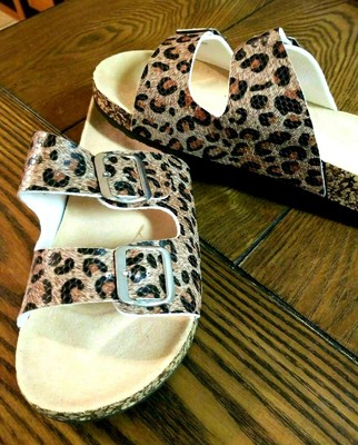 leopard double strap sandals