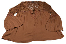American Eagle Womens Tunic Top Size S Lace Embroidered Scoop Neck Stretch Boho