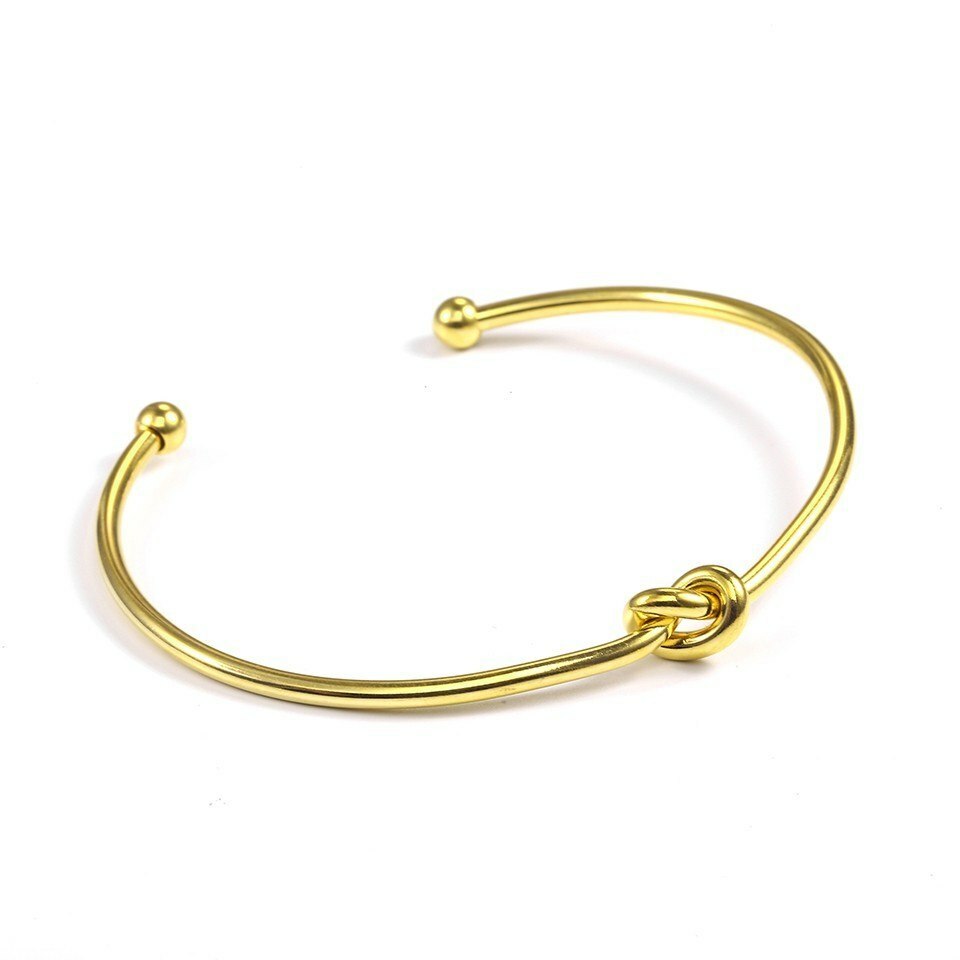 Thin Love Knot Gold Wire Stainless Steel Cuff Bangle Bracelet