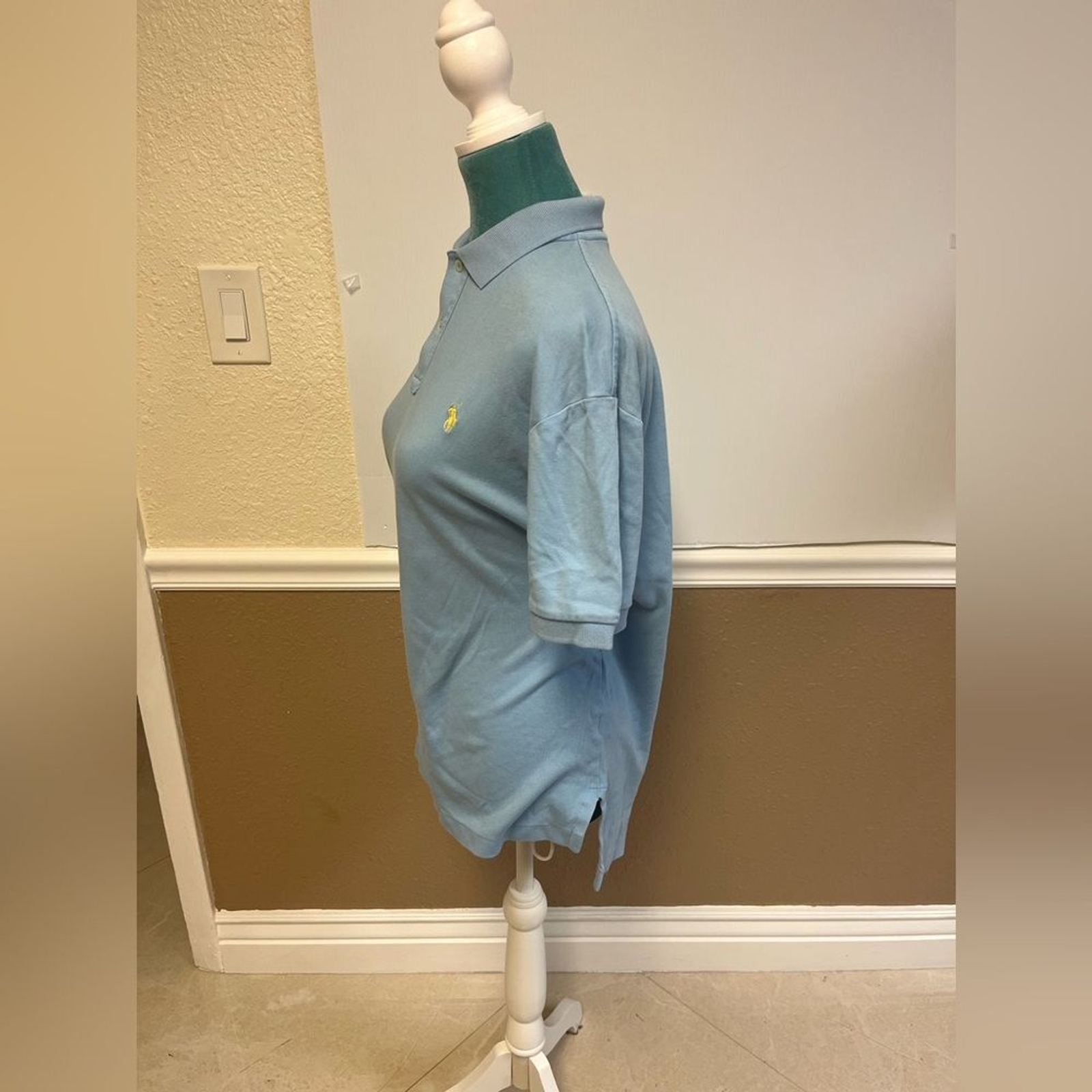 Polo Ralph Lauren vintage camicia blu con logo giallo pony 100% cotone