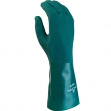 (LARGE) SHOWA #814-10 Cannonball Chemical Resistant Work Gloves PVC 14" Green HR