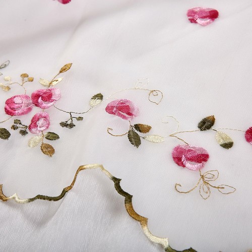 Floral Embroidered Sheer Kitchen Cafe Curtain Voile Tier Valance Short Panel - Picture 6 of 6