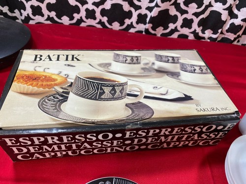 Sakura Batik by Sue Zipkin Stoneware Demitasse Espresso Cup Saucer Lot of 8 Sets - Picture 4 of 4