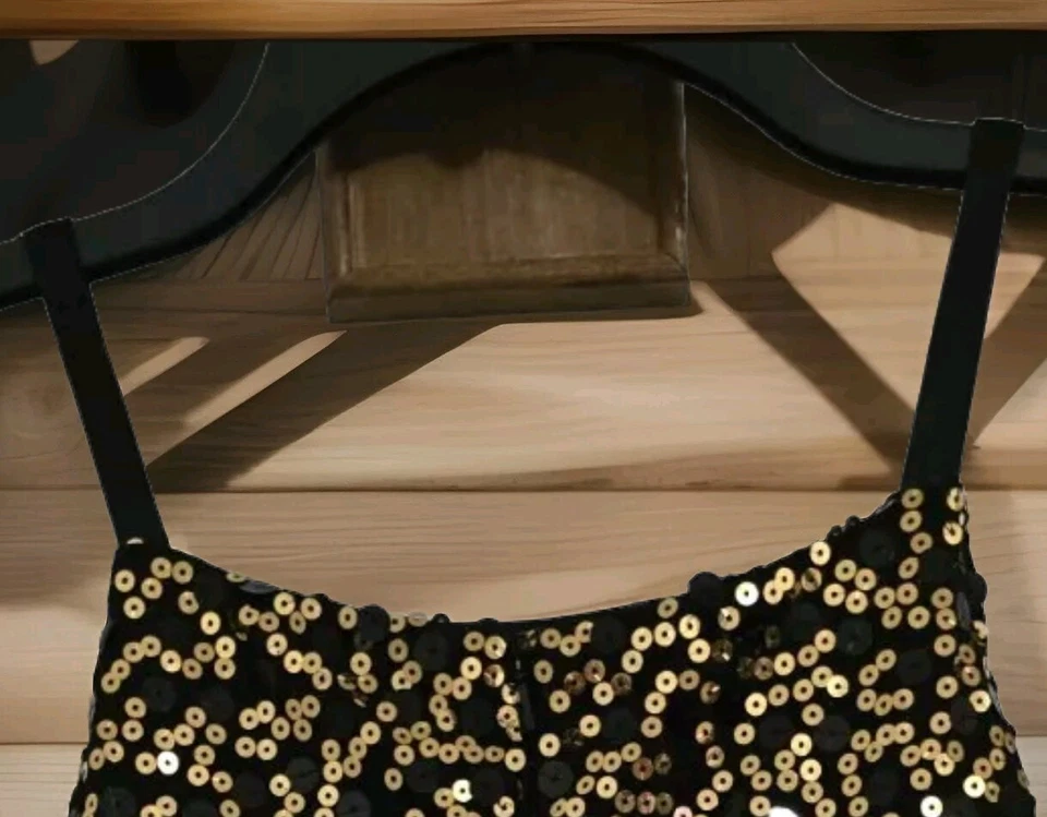 女孩派对黑色金色亮片连衣裙父亲 DTR 婚礼道具 16 码   — 第 4/4 张图片